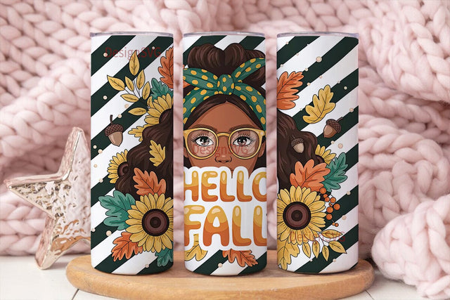 Hello Fall Sunflower 20oz Tumbler Wrap Sublimation DesignSVG 