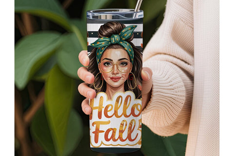 Hello Fall Sunflower 20oz Tumbler Wrap Sublimation DesignSVG 