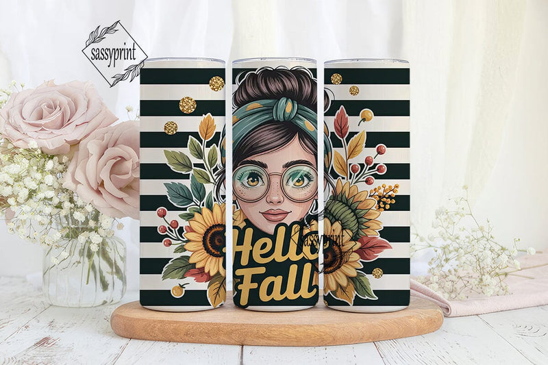 Hello Fall Sunflower Tumbler Wrap Sublimation sassyprint 