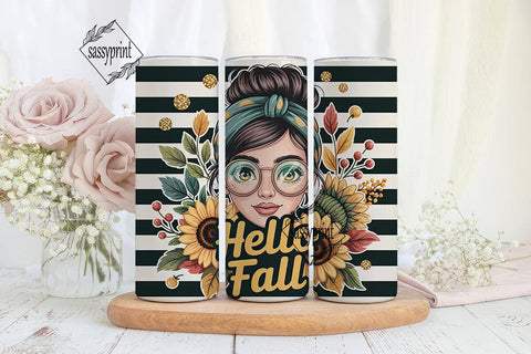 Hello Fall Sunflower Tumbler Wrap Sublimation sassyprint 