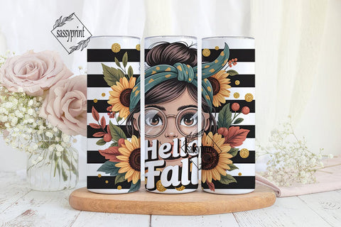 Hello Fall Sunflower Tumbler Wrap Sublimation sassyprint 