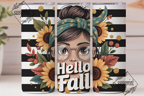 Hello Fall Sunflower Tumbler Wrap Sublimation sassyprint 