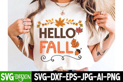 Hello Fall SVG Design,Fall SVG Bundle | Autumn SVG | Thanksgiving Quotes | Fall Round Sign |Thanksgiving Sublimation | Farmhouse Fall | Cricut Silhouette Cut Files SVG BlackCatsMedia 