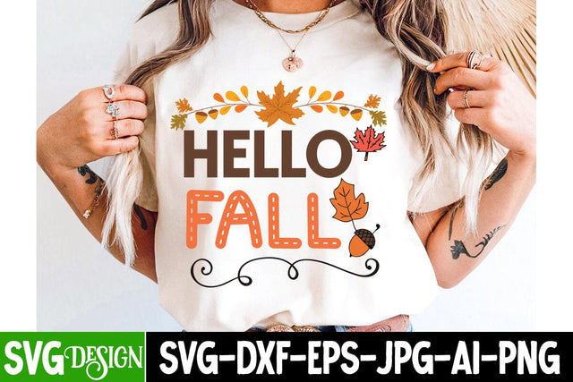Hello Fall SVG Design,Fall SVG Bundle | Autumn SVG | Thanksgiving Quotes | Fall Round Sign |Thanksgiving Sublimation | Farmhouse Fall | Cricut Silhouette Cut Files SVG BlackCatsMedia 