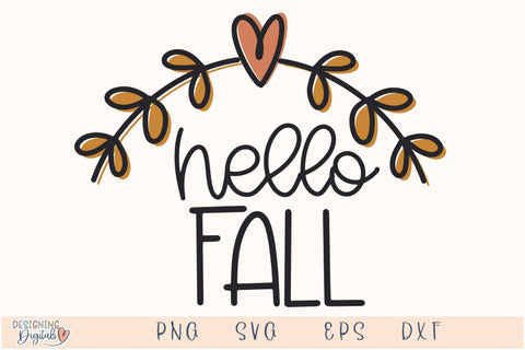 Hello Fall SVG for Cricut, Cute Fall PNG for Shirts, Sublimation , & More, Fall Flourish SVG, Autumn Wreath SVG SVG Designing Digitals 