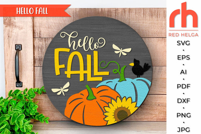 Hello Fall SVG, Layered Door Sign Cut File, Harvest Hanger SVG RedHelgaArt 