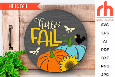 Hello Fall SVG, Layered Door Sign Cut File, Harvest Hanger SVG RedHelgaArt 