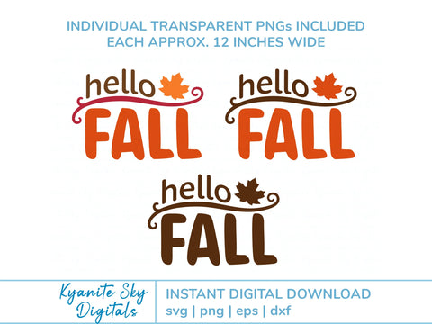 Hello Fall SVG phrase with leaf flourish SVG Kyanite Sky Digitals 