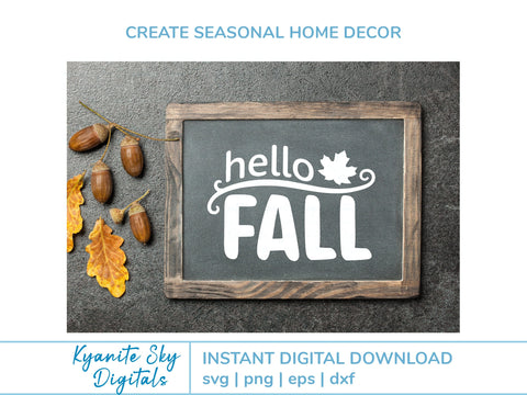 Hello Fall SVG phrase with leaf flourish SVG Kyanite Sky Digitals 