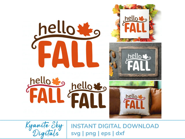 Hello Fall SVG phrase with leaf flourish SVG Kyanite Sky Digitals 