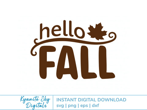 Hello Fall SVG phrase with leaf flourish SVG Kyanite Sky Digitals 