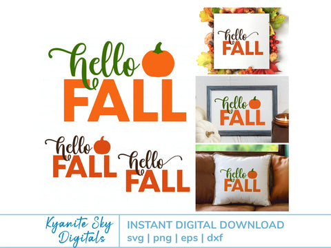 Hello Fall SVG phrase with pumpkin SVG Kyanite Sky Digitals 