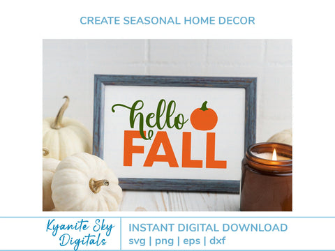 Hello Fall SVG phrase with pumpkin SVG Kyanite Sky Digitals 