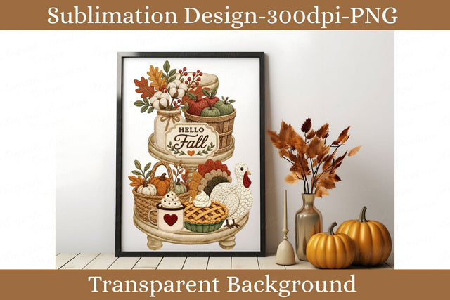 Hello Fall Tiered Tray Decor Sublimation PNG, Autumn Kitchen Decor, Thanksgiving Farmhouse Digital Download Sublimation Keepsake Treasures Designs LLC. 