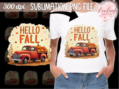 Hello Fall Vintage Truck Sublimation PNG Sublimation Luvleigh Digitals 