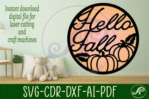 Hello fall wall sign svg laser cut file SVG APInspireddesigns 