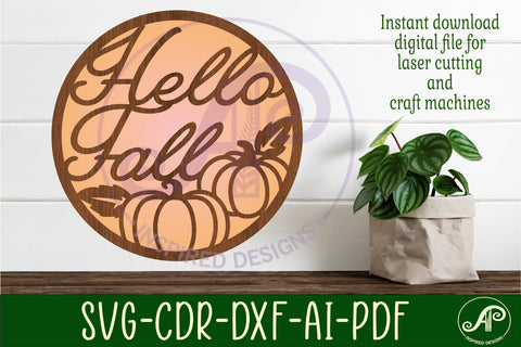 Hello fall wall sign svg laser cut file SVG APInspireddesigns 