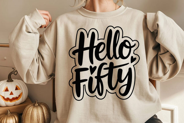 Hello Fifty SVG: 50th Birthday Hand Lettered Design SVG DesignDestine 