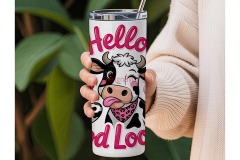Hello Good Lookin' Cow 20oz Tumbler Wrap Sublimation DesignSVG 