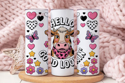 Hello Good Lookin' Cow Tumbler Wrap Sublimation DesignSVG 