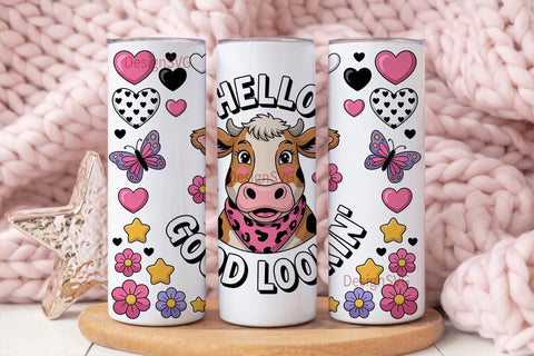 Hello Good Lookin' Cow Tumbler Wrap Sublimation DesignSVG 