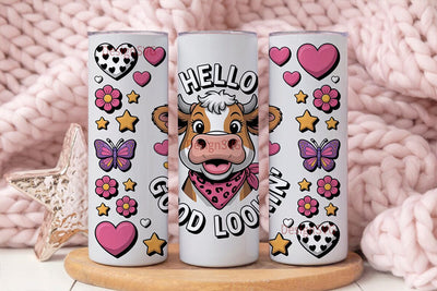 Hello Good Lookin' Cow Tumbler Wrap Sublimation DesignSVG 