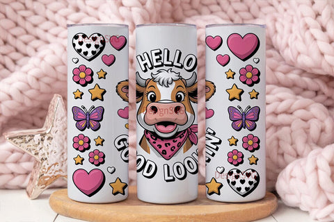 Hello Good Lookin' Cow Tumbler Wrap Sublimation DesignSVG 