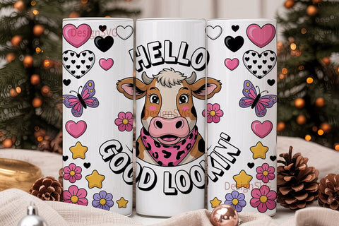 Hello Good Lookin' Cow Tumbler Wrap Sublimation DesignSVG 