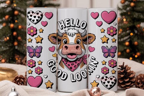 Hello Good Lookin' Cow Tumbler Wrap Sublimation DesignSVG 