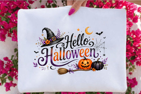 Hello Halloween Watercolor Clipart Sublimation SVGArt 