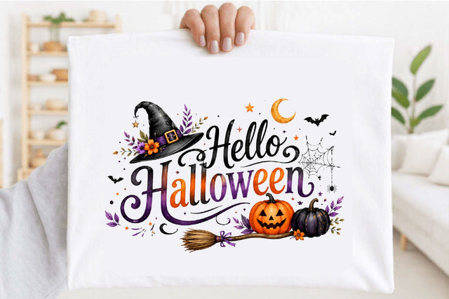 Hello Halloween Watercolor Clipart Sublimation SVGArt 