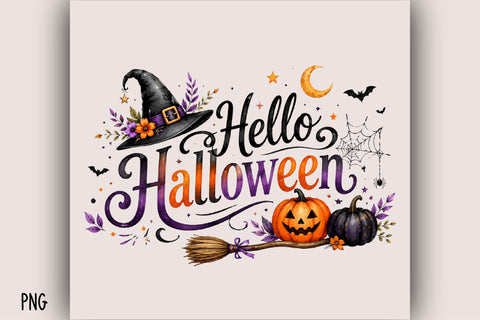 Hello Halloween Watercolor Clipart Sublimation SVGArt 