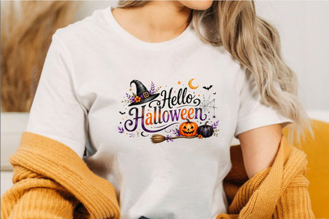 Hello Halloween Watercolor Clipart Sublimation SVGArt 