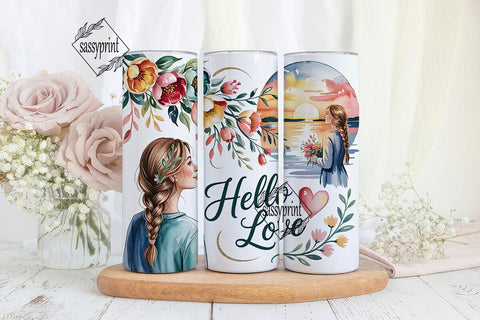 Hello Love Floral Tumbler Wrap Sublimation sassyprint 