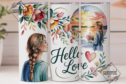 Hello Love Floral Tumbler Wrap Sublimation sassyprint 