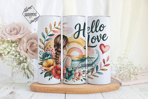 Hello Love Floral Tumbler Wrap Sublimation sassyprint 
