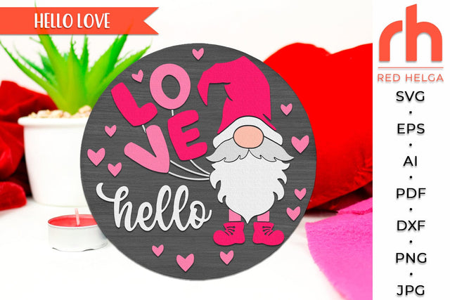 Hello Love SVG, Layered Valentine’s Day Door Sign Cut File SVG RedHelgaArt 