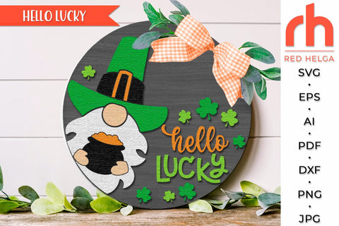 Hello Lucky SVG, Layered St. Patty's Day Door Sign Cut File SVG RedHelgaArt 