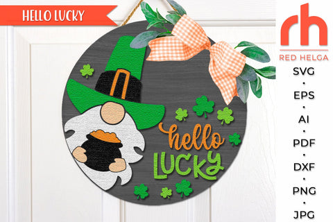 Hello Lucky SVG, Layered St. Patty's Day Door Sign Cut File SVG RedHelgaArt 