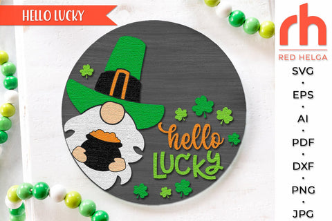 Hello Lucky SVG, Layered St. Patty's Day Door Sign Cut File SVG RedHelgaArt 