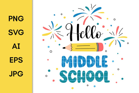 Hello Middle School SVG | Back to School 2025 | Middle School PNG Sublimation for Students, Teachers | Kids T-Shirt Print Digital Download SVG AnnaViolet_store 