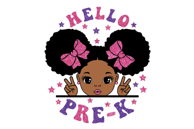 Hello Pre-K Girl SVG PNG JPG PDF EPS DXF AI Glitter Afro Puffs Peace Sign First Day of School Sublimation for Cricut Projects SVG 1uniqueminute 