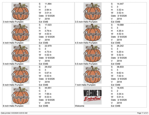 Hello Pumpkin Embroidery Design – Fall Pumpkin Machine Embroidery File, Autumn Thanksgiving Shirt Design Embroidery/Applique DESIGNS PatternFeed8 
