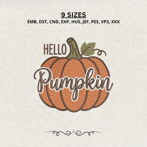 Hello Pumpkin Embroidery Design – Fall Pumpkin Machine Embroidery File, Autumn Thanksgiving Shirt Design Embroidery/Applique DESIGNS PatternFeed8 