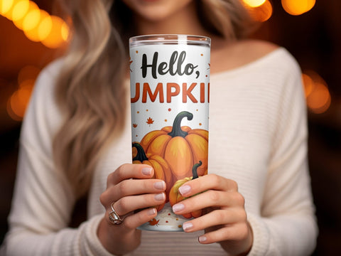 Hello Pumpkin Fall Tumbler Wrap Sublimation png Sublimation Luvleigh Digitals 