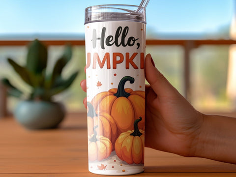 Hello Pumpkin Fall Tumbler Wrap Sublimation png Sublimation Luvleigh Digitals 