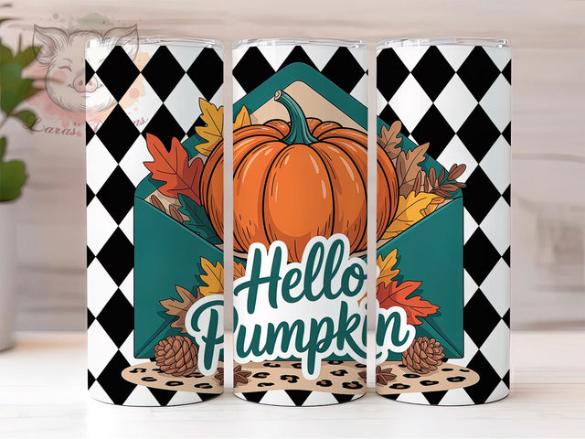 Hello Pumpkin Fall Vibes Tumbler, Fall Vibes Wrap, 20oz Pumpkin Sublimation, Autumn Pumpkin Cup, Cute Fall Tumbler, Pumpkin Spice Wrap, Fall Season Drinkware Sublimation Lara' s Designs 