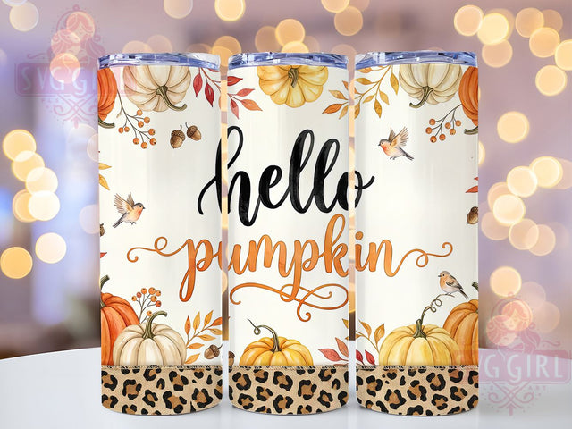 Hello Pumpkin Leopard 20oz Tumbler, Pumpkin Motif, Leopard Print, Autumn Theme, Festive Charm, Bold Style, 20oz Wrap, Sublimation Tumbler Sublimation SvggirlplusArt 