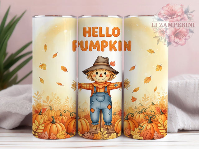 Hello Pumpkin Scarecrow Fall Tumbler Wrap, Fall Tumbler Wrap, Hello Pumpkin Png, 20oz Skinny Tumbler Png, Autumn Tumbler Design, Harvest Tumbler Wrap, Fall Sublimation Sublimation Li Zamperini 