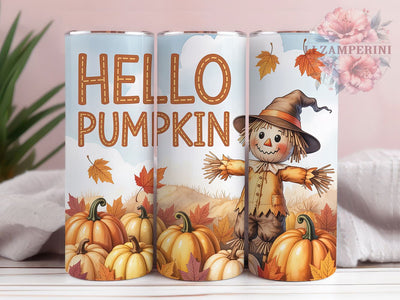 Hello Pumpkin Scarecrow Fall Tumbler Wrap, Fall Tumbler Wrap, Hello Pumpkin Png, 20oz Skinny Tumbler Png, Autumn Tumbler Design, Harvest Tumbler Wrap, Fall Sublimation Sublimation Li Zamperini 